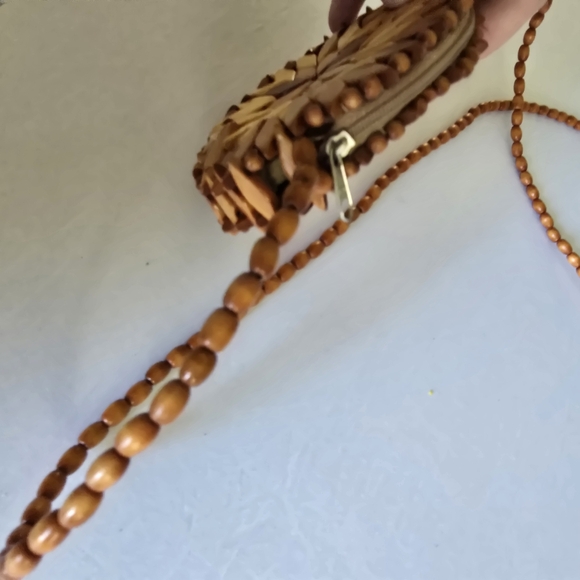 Mini 5" Wooden Patchwork Clutch Purse Beaded Pieced Wood Boho Wood Micro - Picture 11 of 12